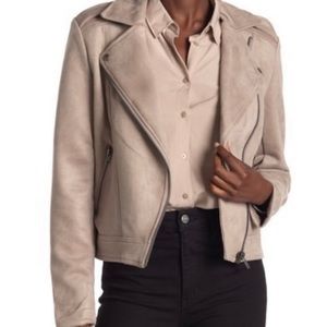 Women’s Philosophy Long Sleeve Faux Suede Zip Up Moto Jacket Taupe